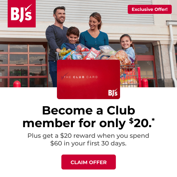 BJ’s Wholesale Club Membership: Now Just $20 a Year (67% OFF) + Get a $20 Reward